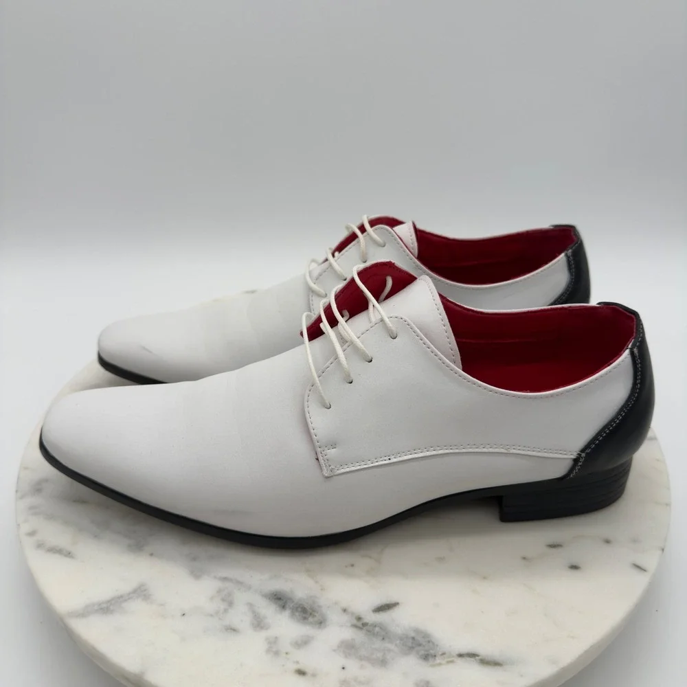 Tayno Dean White Dress Shoes‎ Mens 8 White Black Red Contrast Lace Up Oxfords